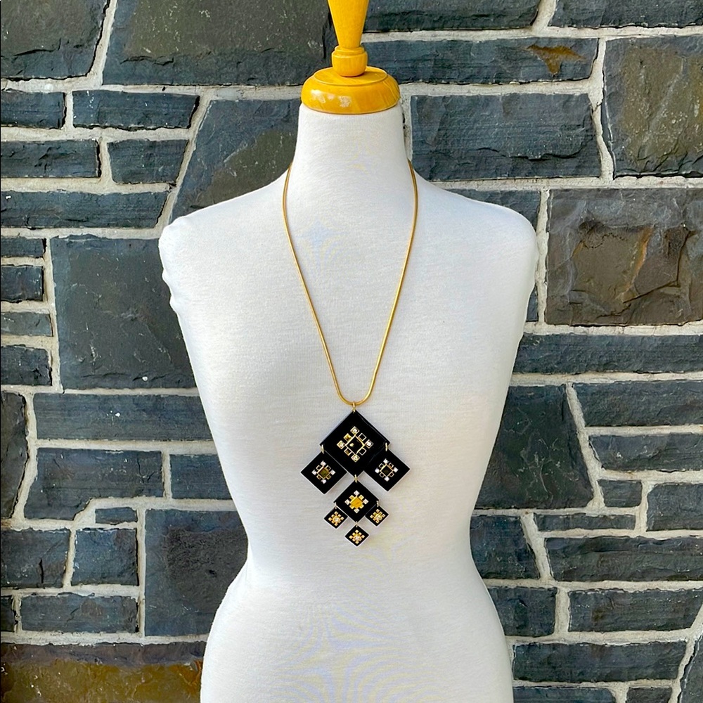 Tory Burch Elegant Black and Gold Necklace